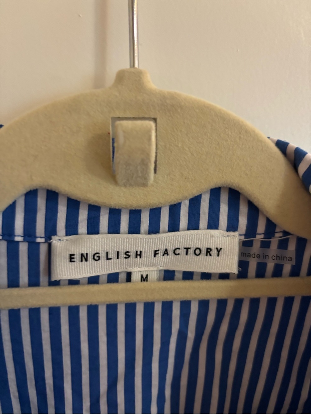 English Factory Blue and White Striped Button-Down Shirt with Puff Sleeve - Picture 3 of 4